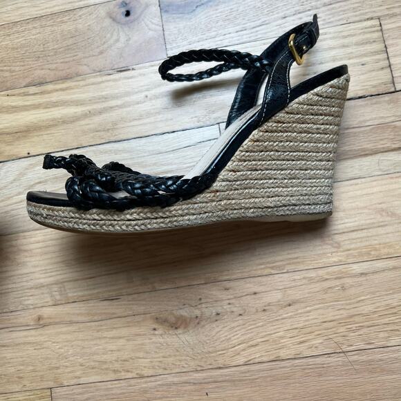 Prada Women's 35 US 5 Leather Braided Espadrilles Black Strappy Sandals Luxury - Picture 3 of 16